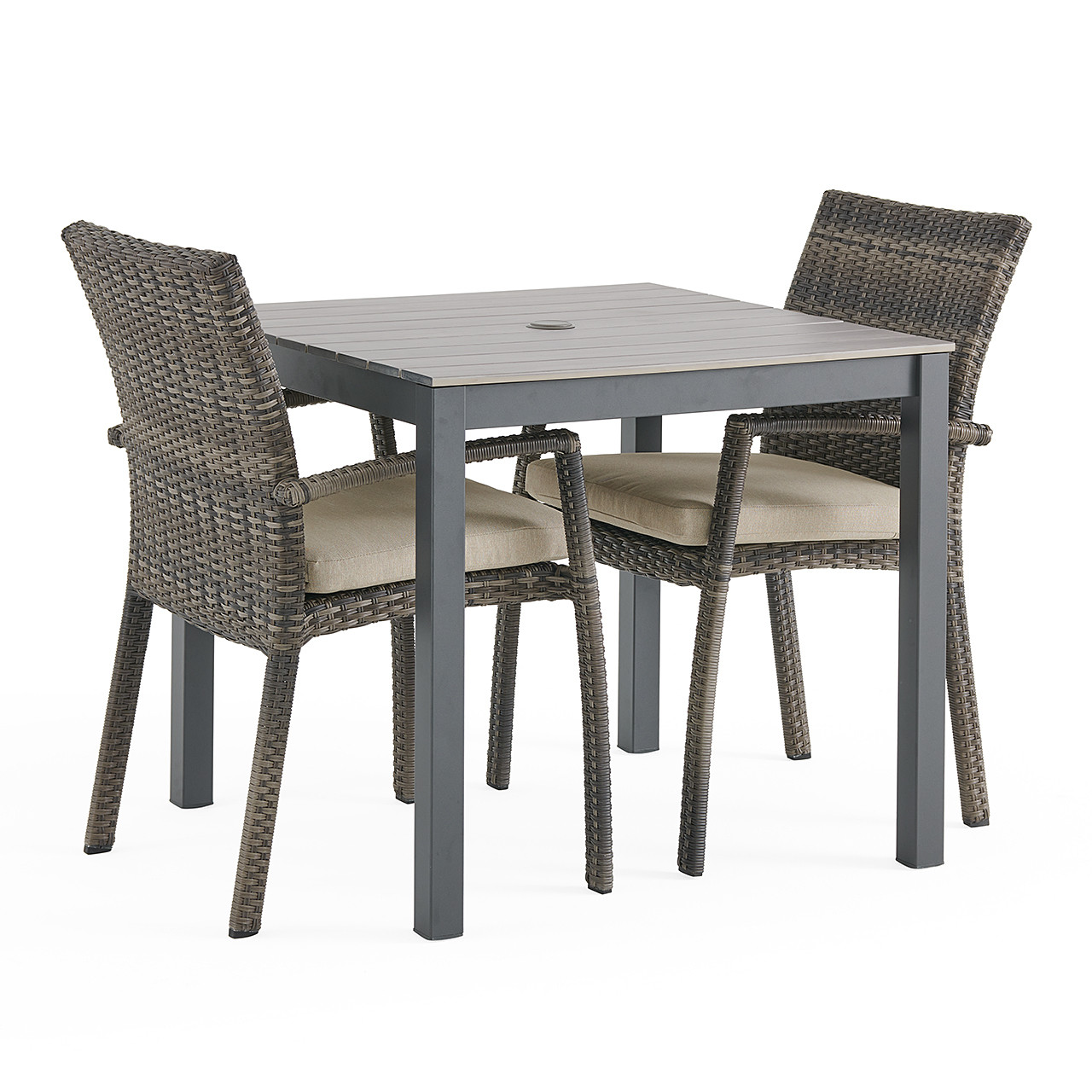 Sonoma Outdoor Wicker with Cushions 3 Piece Bistro Set + 33 in. Sq. Table