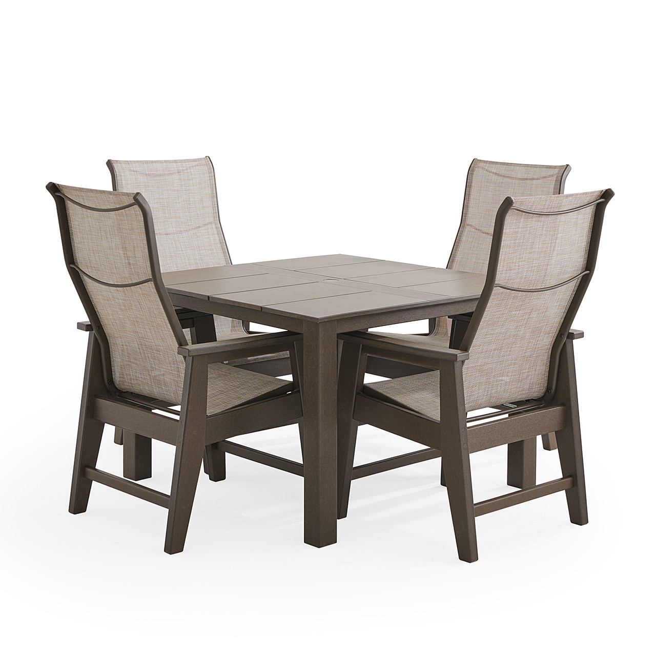 Savannah Mocha Polymer with Augustine Oyster Sling 5 Piece Dining Set + 44 in. Sq. Table