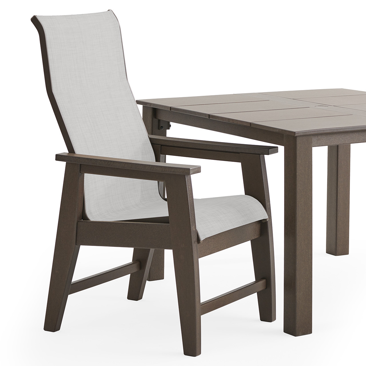 Savannah Mocha Polymer with Augustine Oyster Sling 5 Piece Dining Set + 44 in. Sq. Table