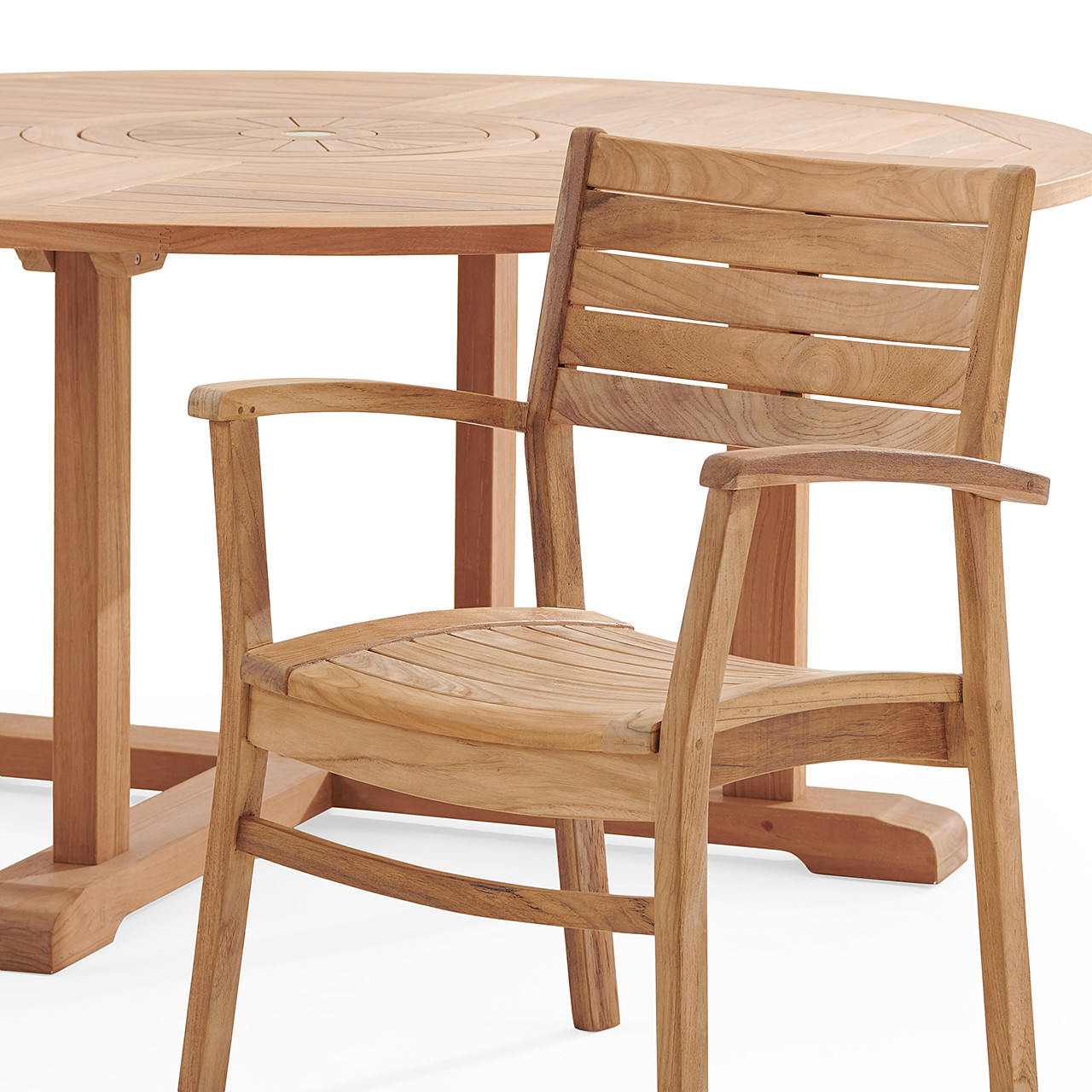 Warwick Teak with Cushions 9 Piece Dining Set + Bristol 70 in. D Table