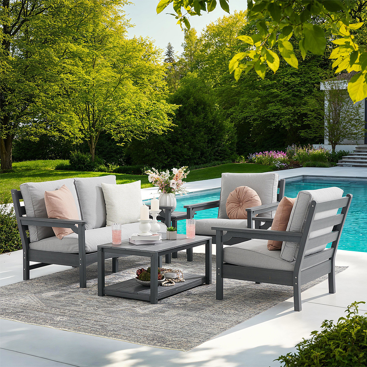 Sag Harbor Dark Grey Polymer with Ash Cushions 4 Piece Loveseat