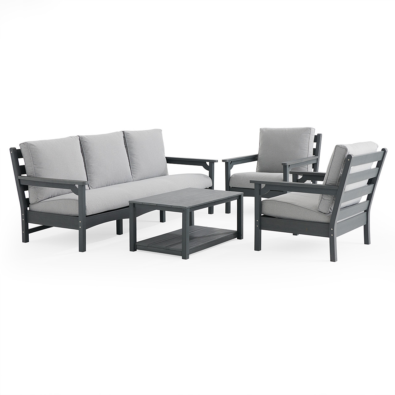 Sag Harbor Dark Grey Polymer with Ash Cushions 4 Piece Sofa Group