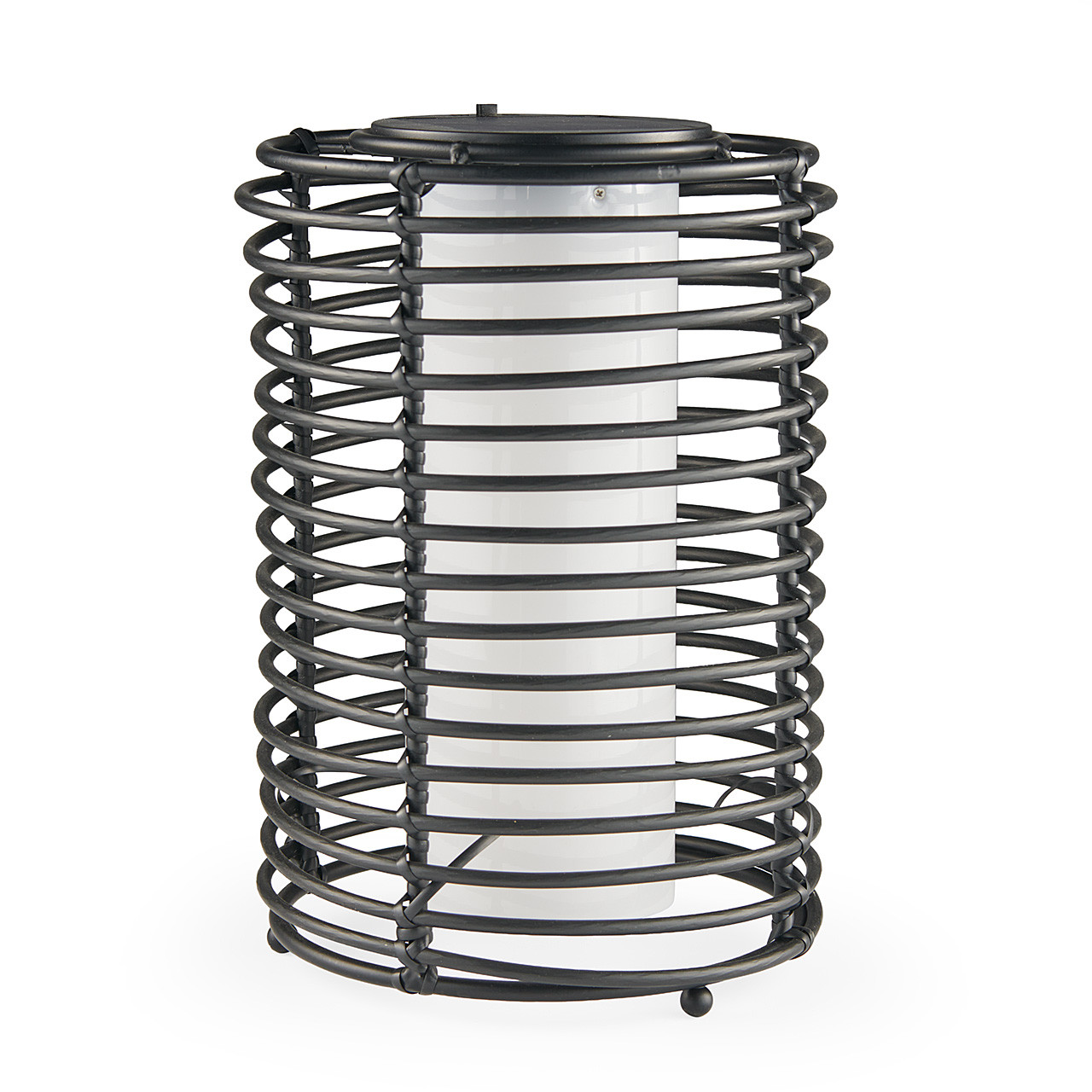 12.2 in. Round Black Slinky Solar Wicker Lamp
