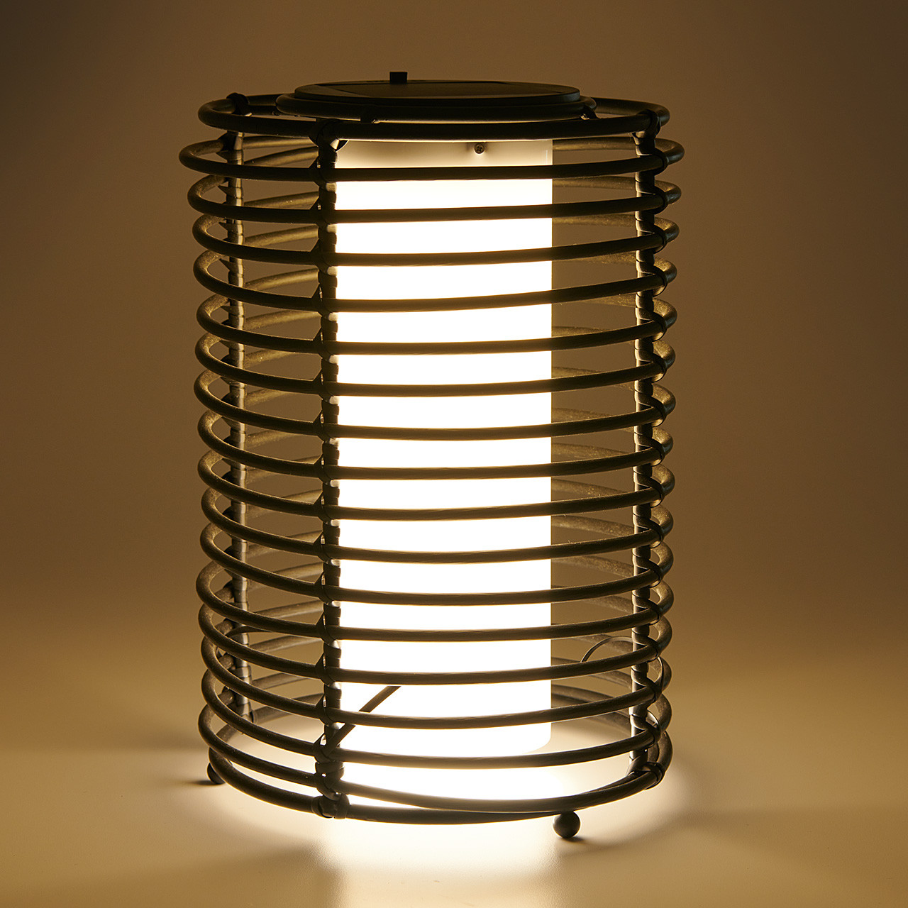 12.2 in. Round Black Slinky Solar Wicker Lamp