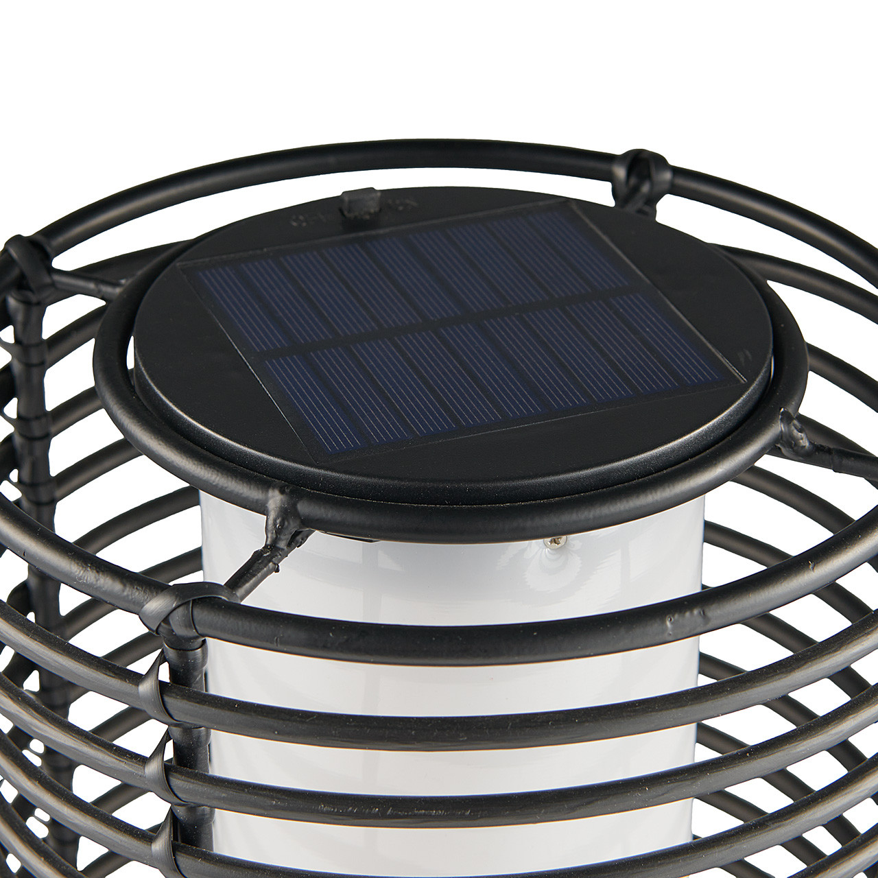 12.2 in. Round Black Slinky Solar Wicker Lamp