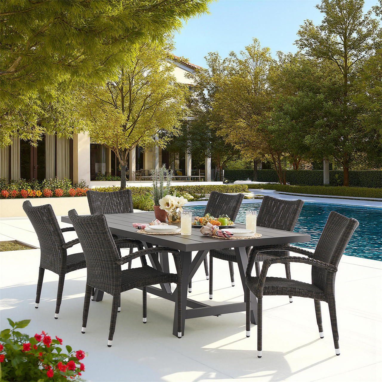 Fairmont Outdoor Wicker 7 Piece Dining Set + 84 x 42 in. Table