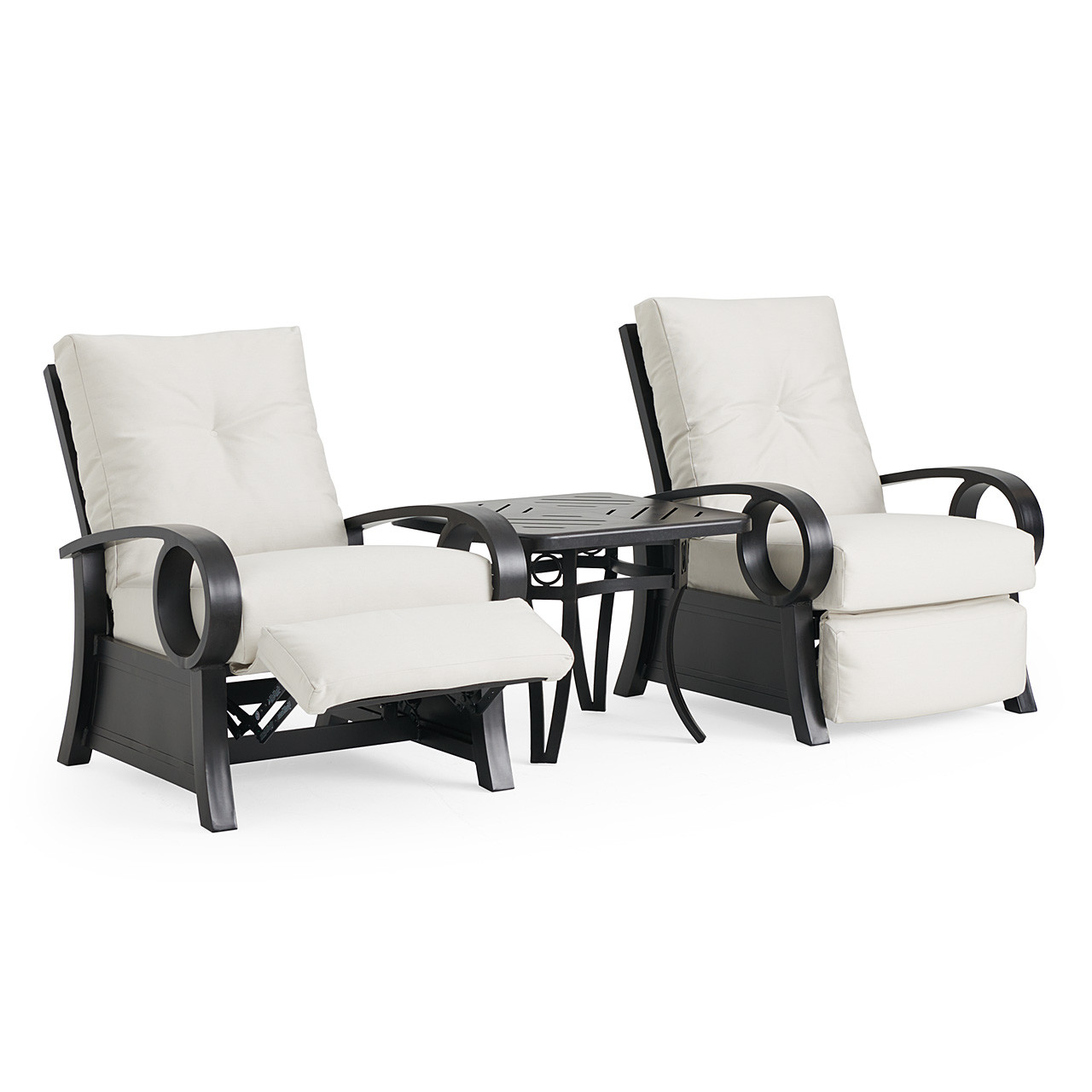Eclipse Autumn Rust Aluminum with Pashmina Cloud Cushions 3 Piece Club Recliner Set with 27 in. Sq. Side Table