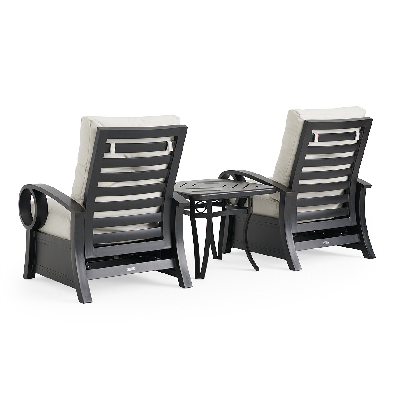 Eclipse Autumn Rust Aluminum with Pashmina Cloud Cushions 3 Piece Club Recliner Set with 27 in. Sq. Side Table