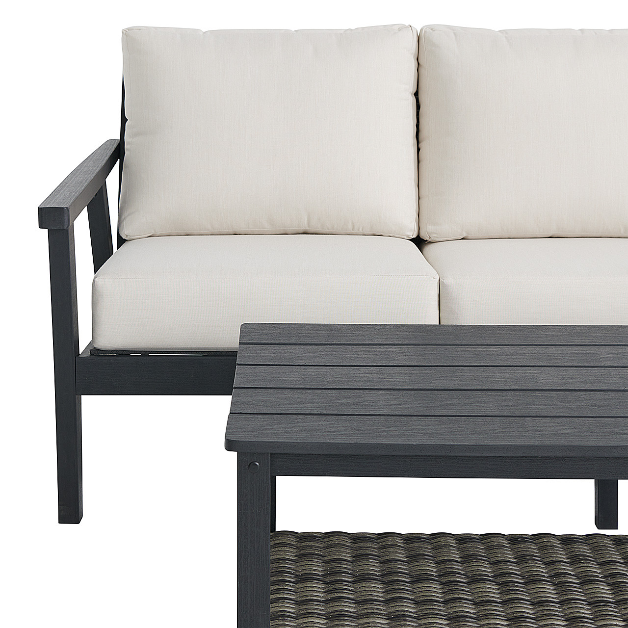 Nantucket Black Polymer and Wicker with Cushions 3 Piece Sofa