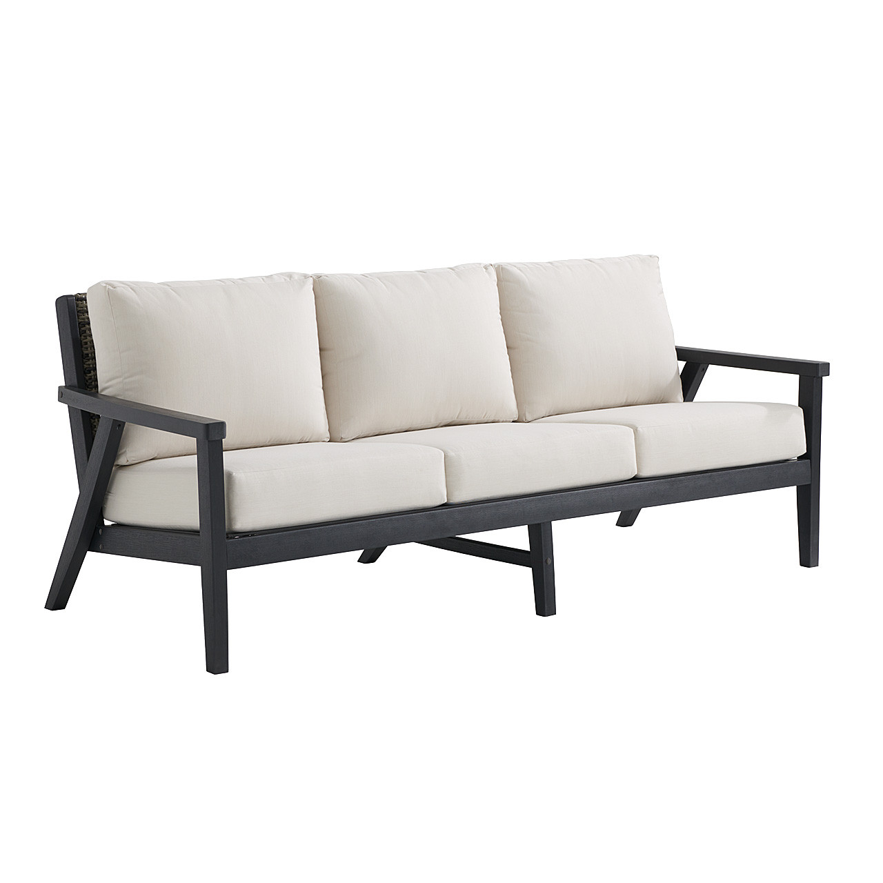 Nantucket Black Polymer and Wicker with Cushions 3 Piece Sofa Group + 42 x 24 in. Coffee Table