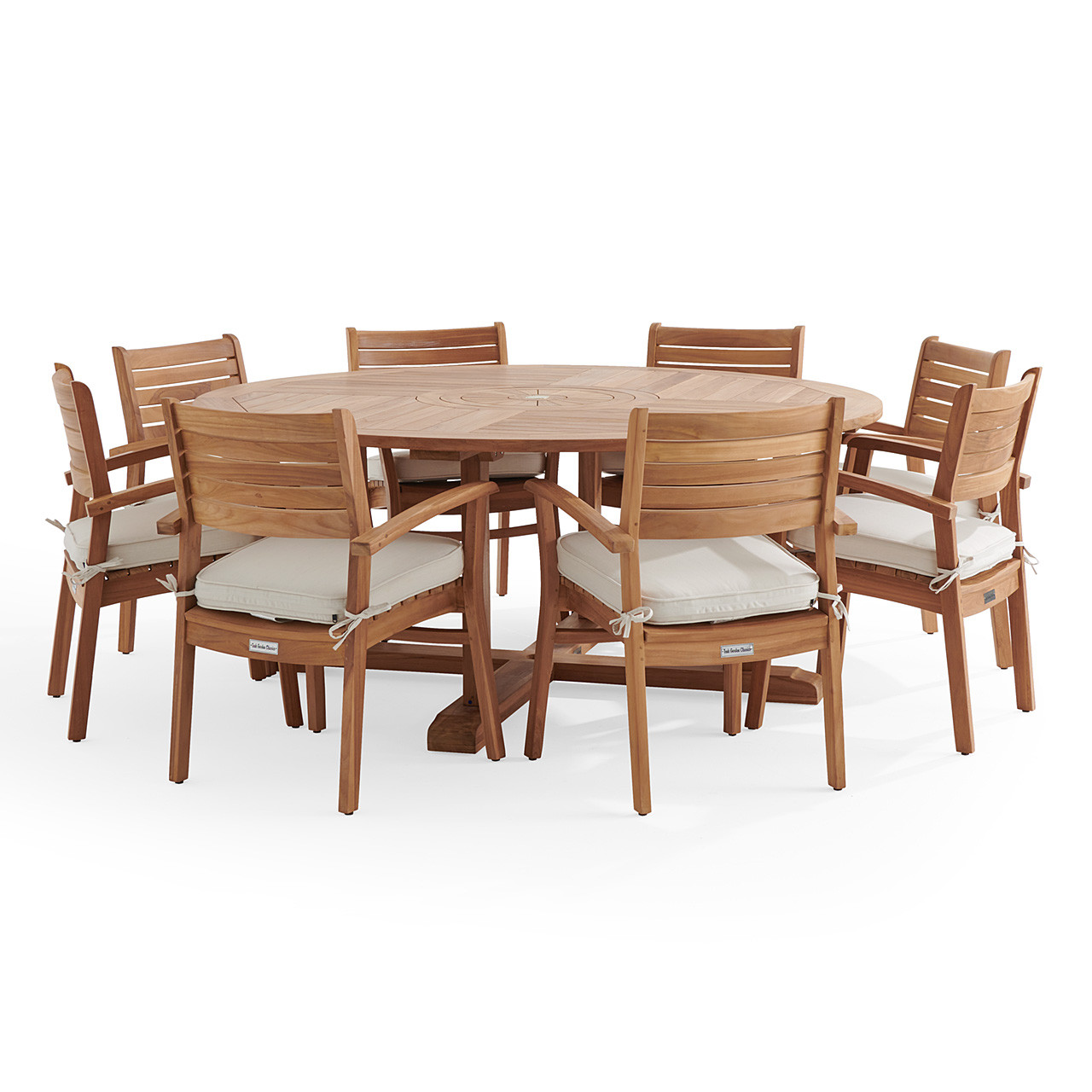 Warwick Teak with Cushions 9 Piece Dining Set + Bristol 70 in. D Table
