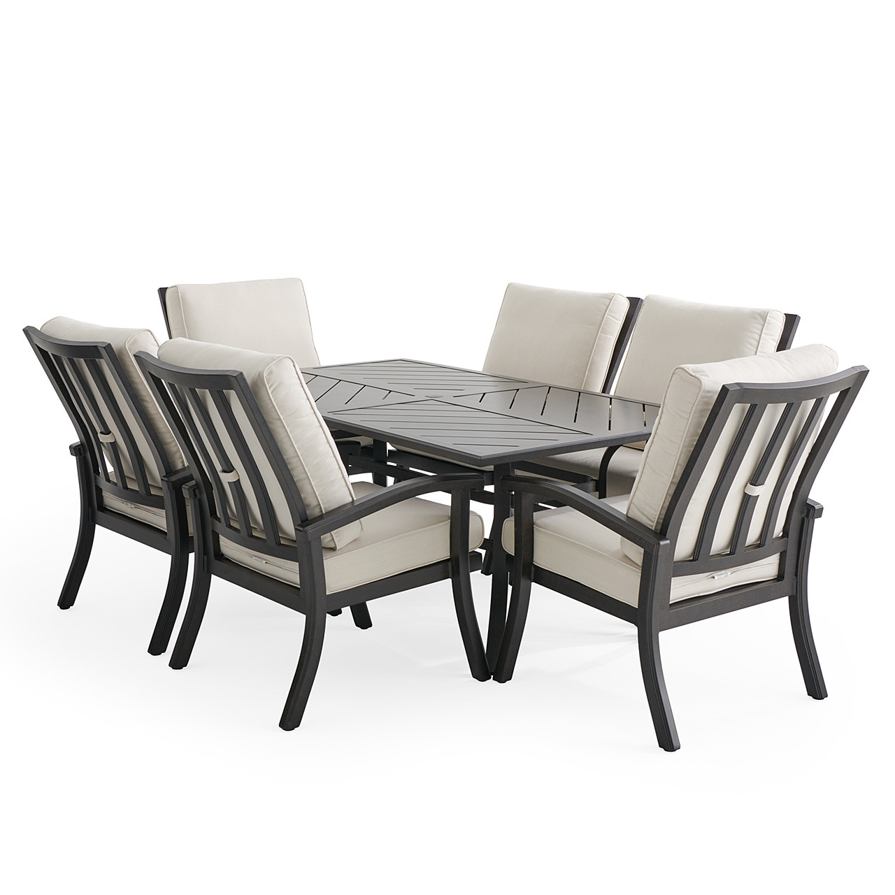 Fairmont Rustic Bronze Aluminum with Cushions 7 Piece Dining Set + 70 x 40 in. Table