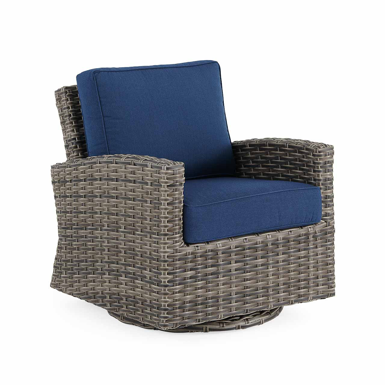Sonoma Husk Outdoor Wicker with Cushions 4 Piece Swivel Loveseat Group + 48 in. D Sintered Fire Pit Table