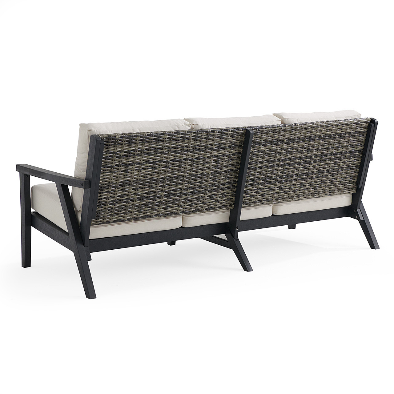 Nantucket Black Polymer and Wicker with Cushions 4 Piece Sofa Group + 42 x 24 in. Coffee Table