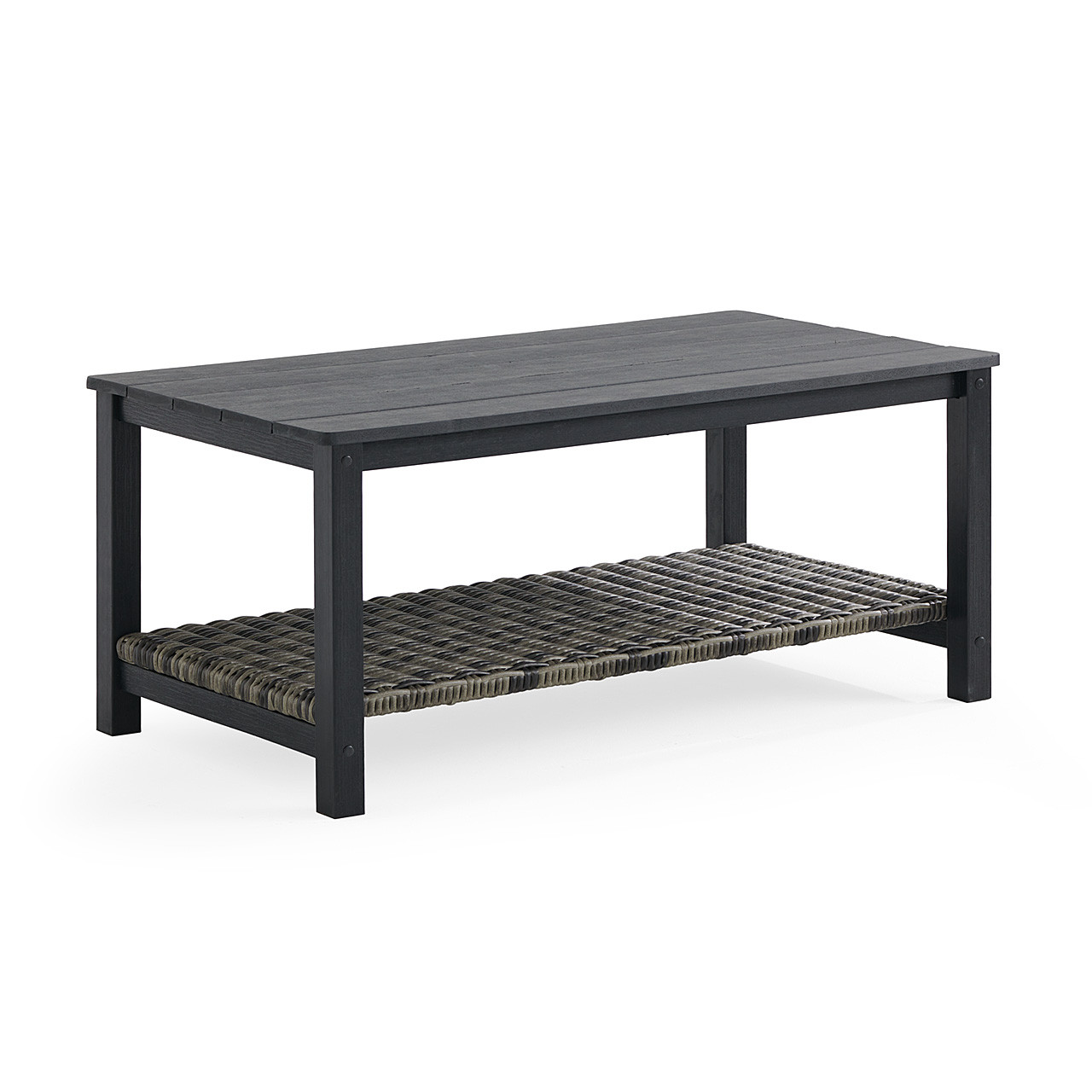 Nantucket Black Polymer and Wicker with Cushions 4 Piece Sofa Group + 42 x 24 in. Coffee Table