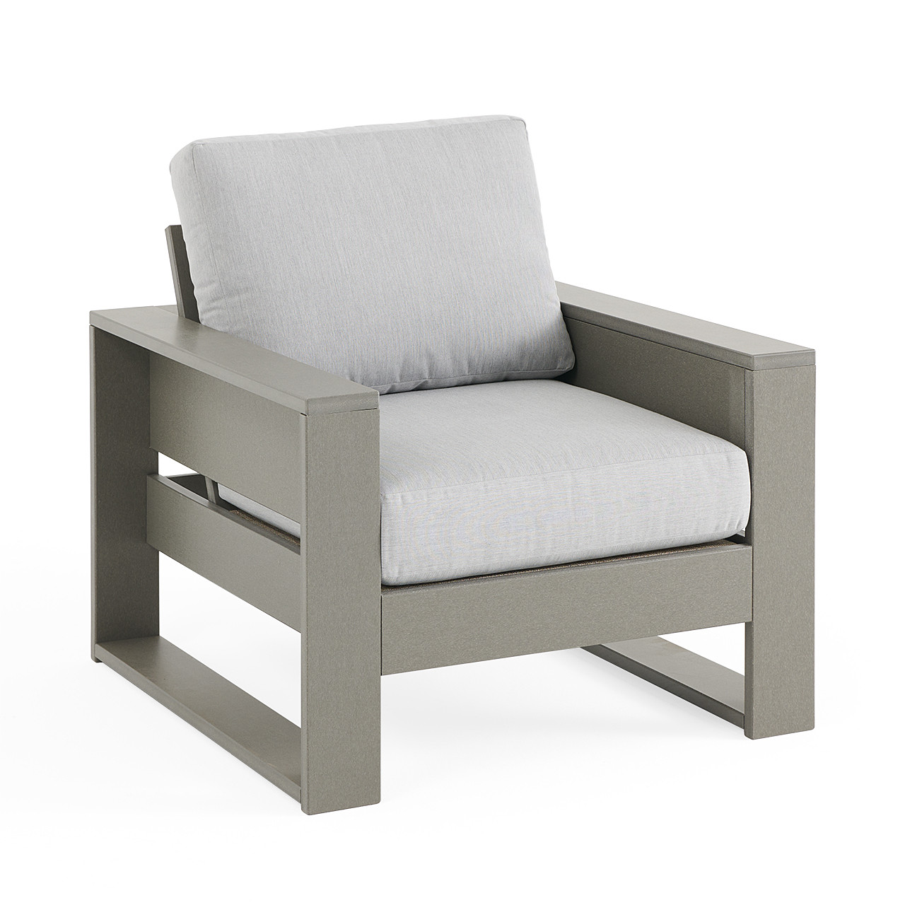 Montauk Slate Grey Polymer with Cushions 6 Piece Modular Sofa Group + 48 in. D Fire Pit Table