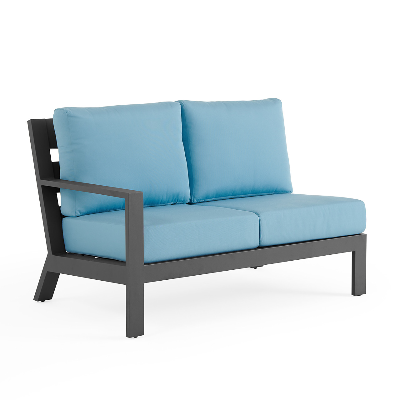 Montecito Charcoal Aluminum with Cushions 8 Piece U-Shaped Sectional + 52 x 32 in. Sintered Fire Pit Table