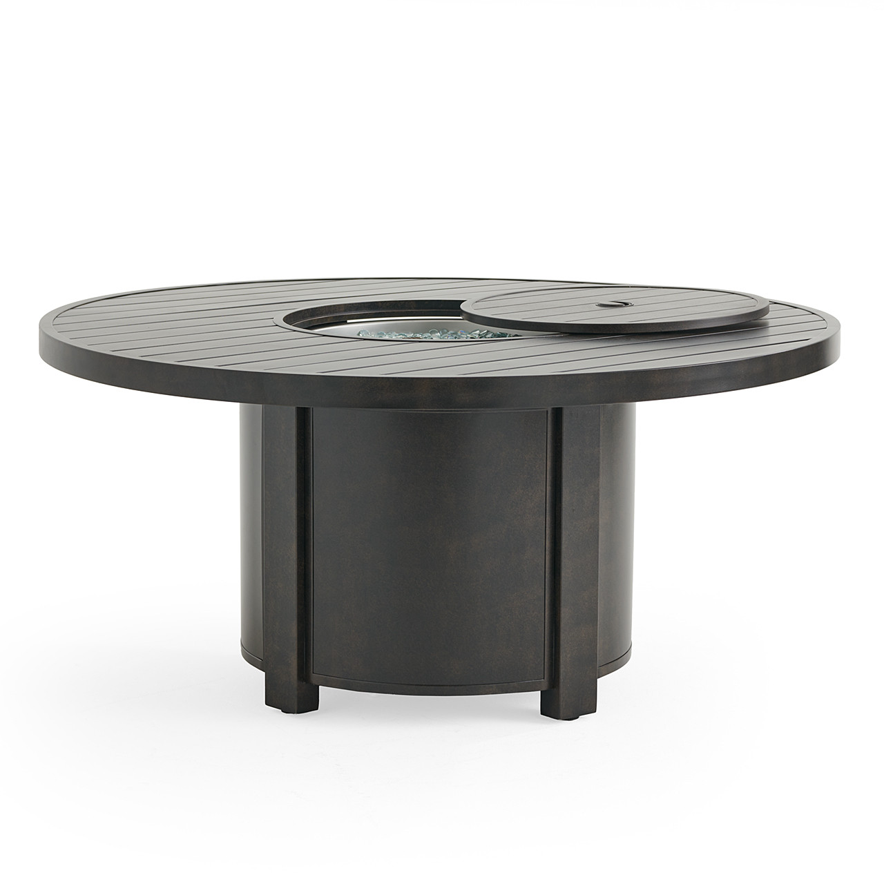 Fairmont Rustic Bronze Aluminum 4-Piece Outdoor Sectional with Cushions and Gas Fire Pit, 54 in. Diameter