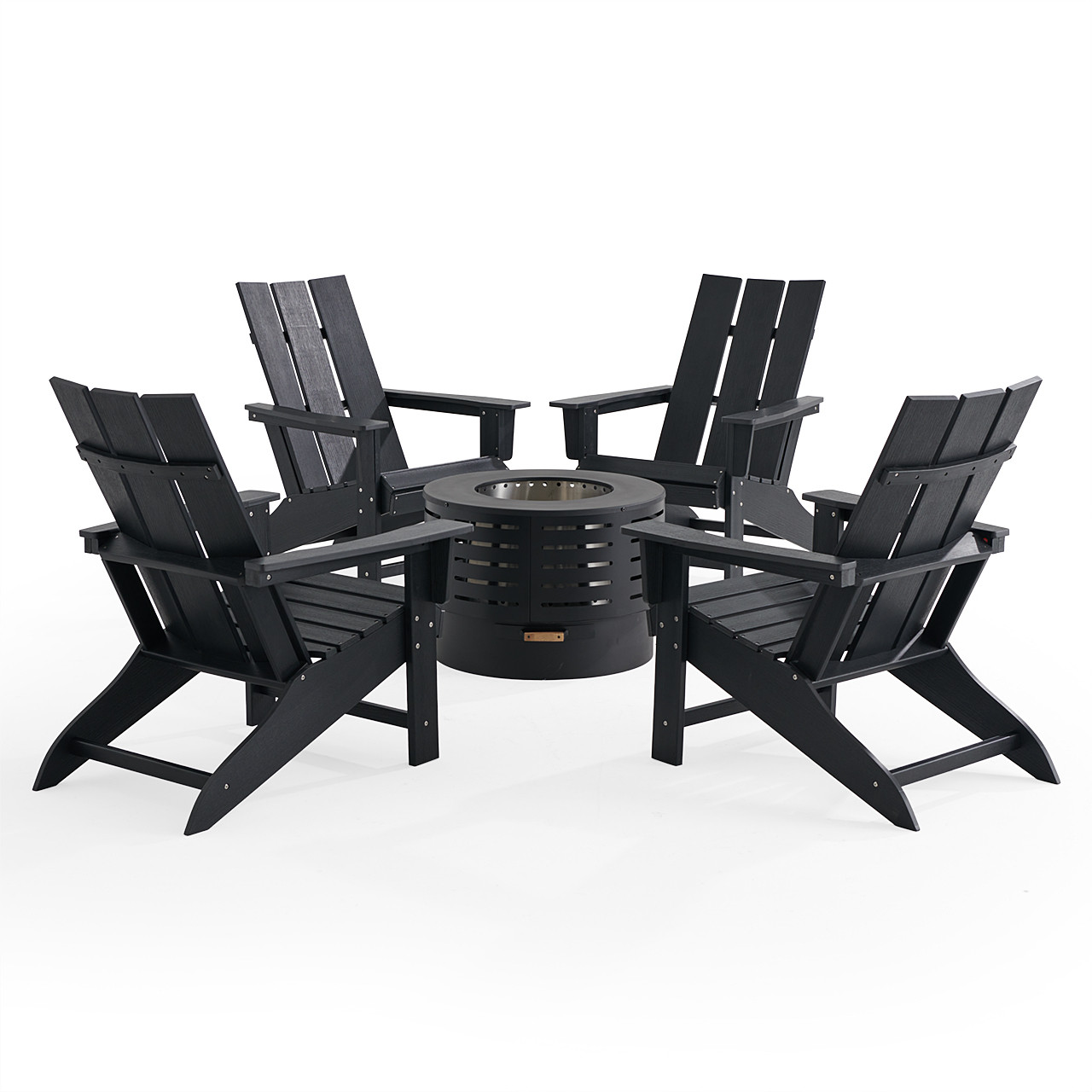 Newport 5-Piece Adirondack Chair Set with 28 in. Smokeless Fire Pit