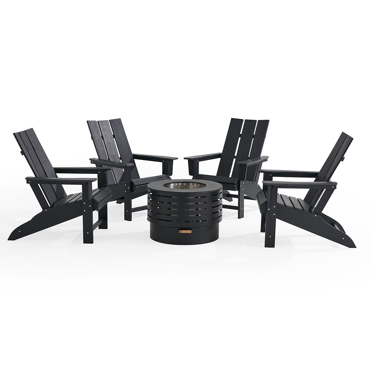 Newport 5-Piece Adirondack Chair Set with 28 in. Smokeless Fire Pit