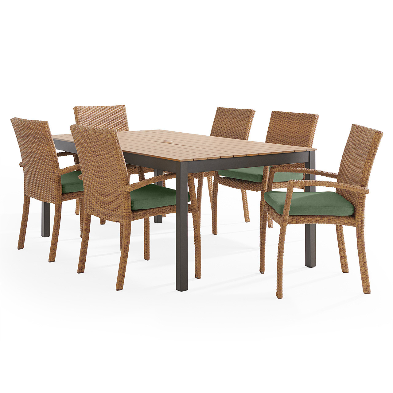 Sonoma Natural Outdoor Wicker 7 Piece Dining Set with Cushions and Rectangular Table, 72 x 40 in.