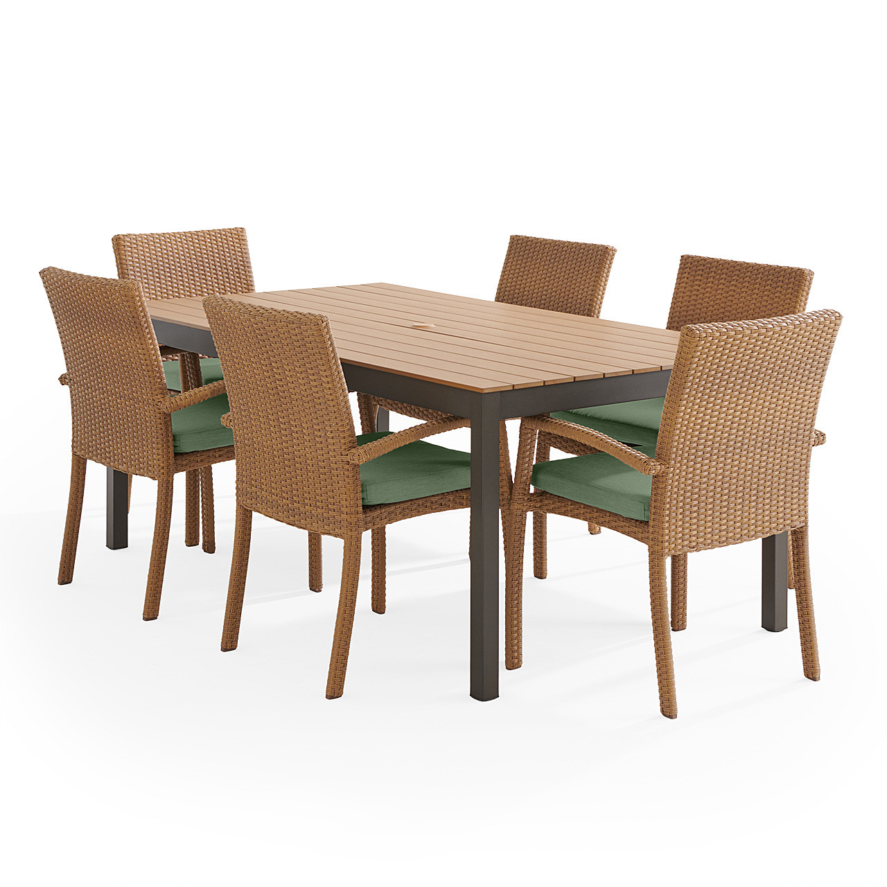 Sonoma Natural Outdoor Wicker 7 Piece Dining Set with Cushions and Rectangular Table, 72 x 40 in.
