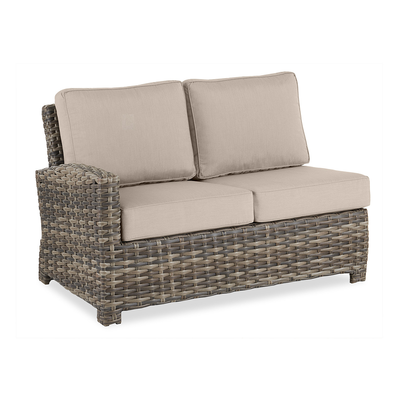 Sonoma Husk Outdoor Wicker 4-Piece Sectional with Cushions and 54 in. Diameter Gas Fire Pit Table