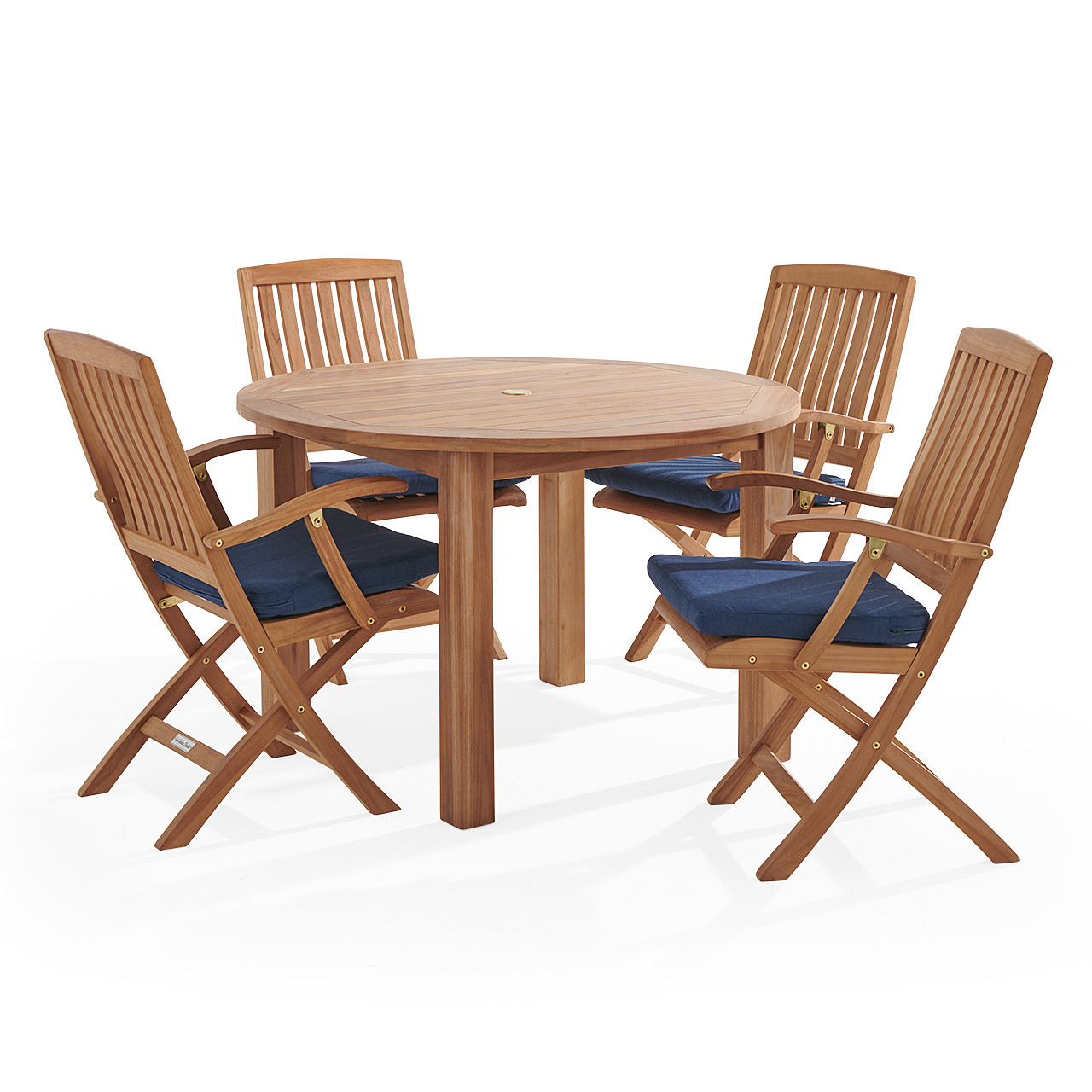 Westport Teak with Cushions 5 Piece Arm Dining Set + Oxford 48 in. D Table
