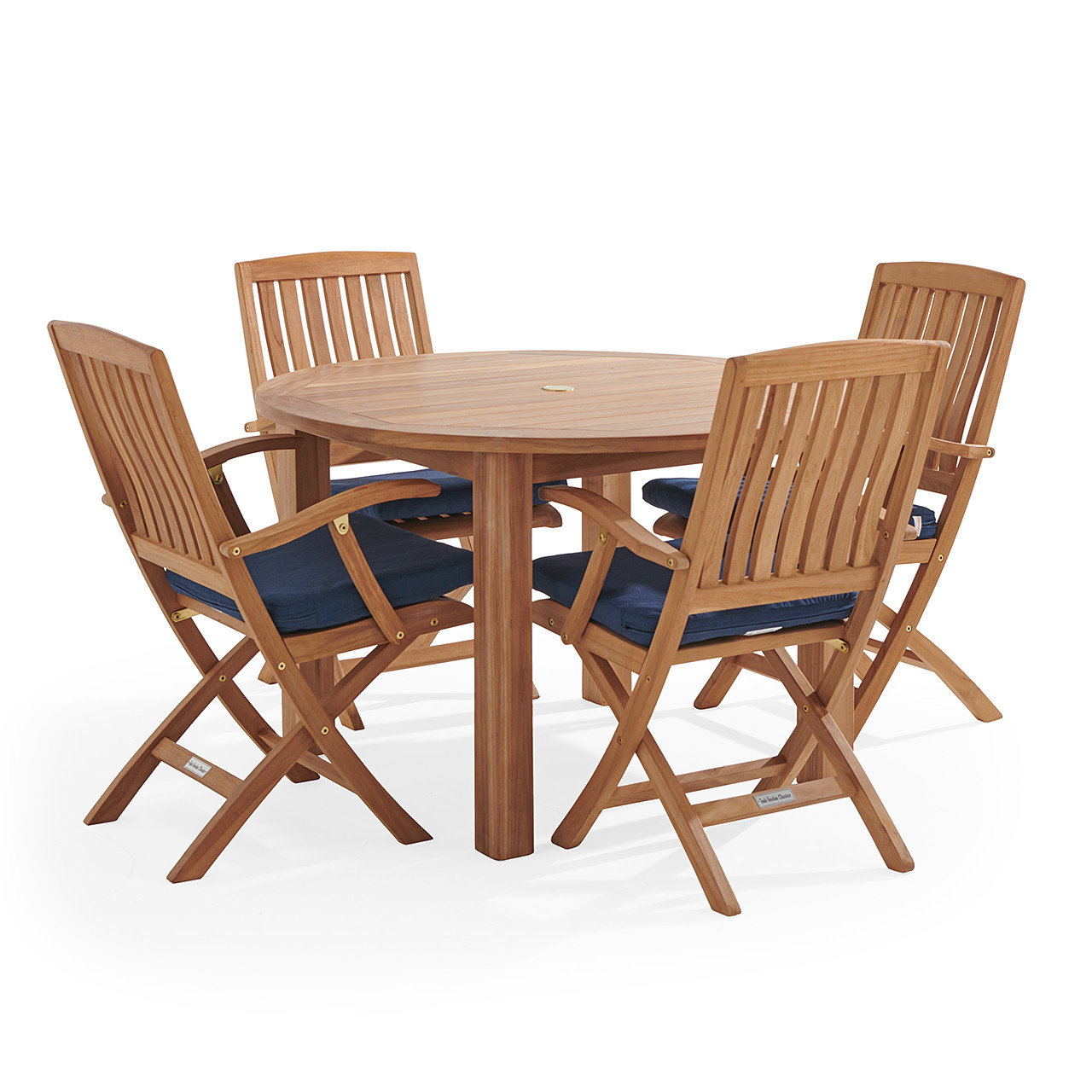 Westport Teak with Cushions 5 Piece Arm Dining Set + Oxford 48 in. D Table