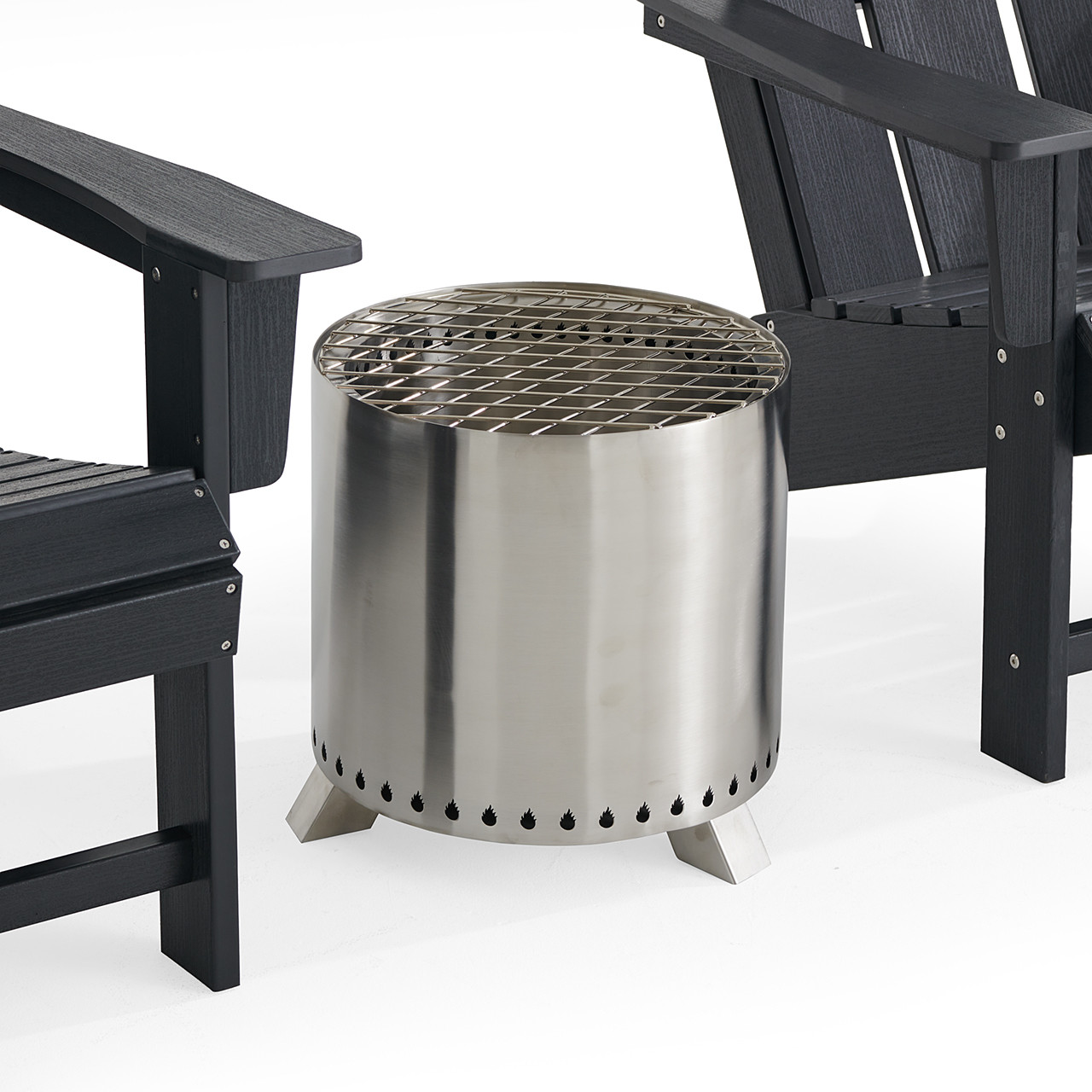 Newport 3-Piece Polymer Adirondack Chat Set with 16 in. Smokeless Fire Pit