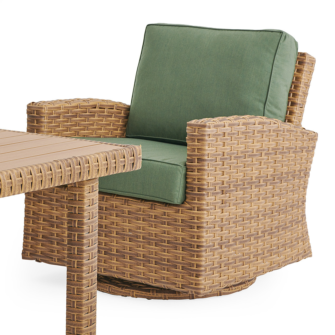 Sonoma Wicker 6 Pc Sofa Set with Swivel Chairs and Rectangular Wicker Lounge Table, Natural