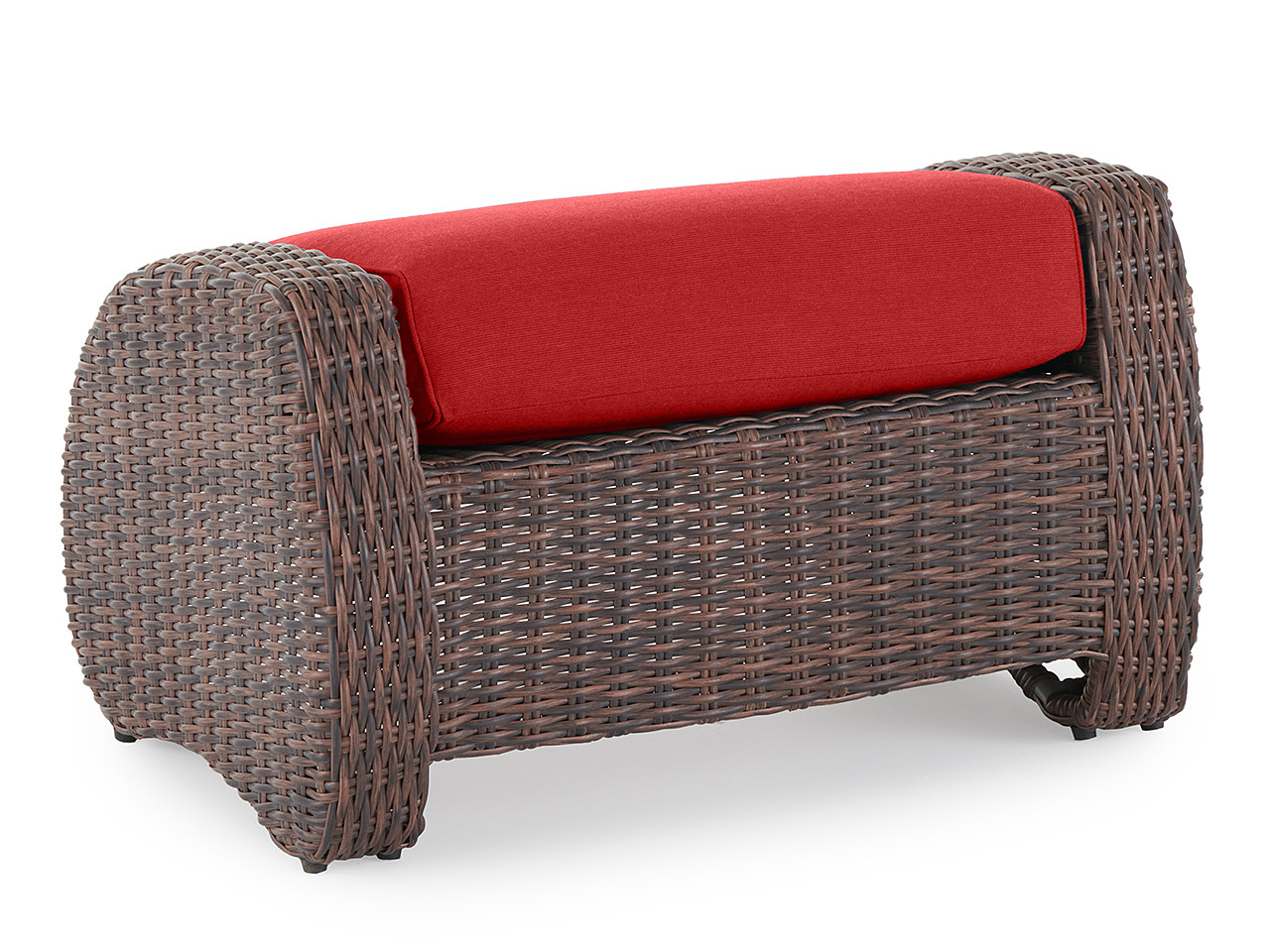 Valencia Sangria Outdoor Wicker and Jockey Red Cushion Small Ottoman