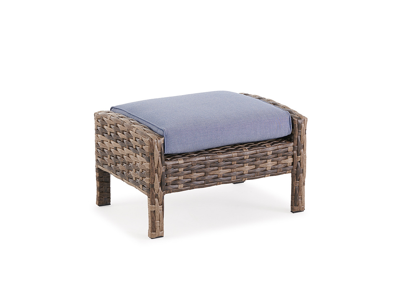 Cabo Caribou Outdoor Wicker and Remy Denim Cushion Ottoman