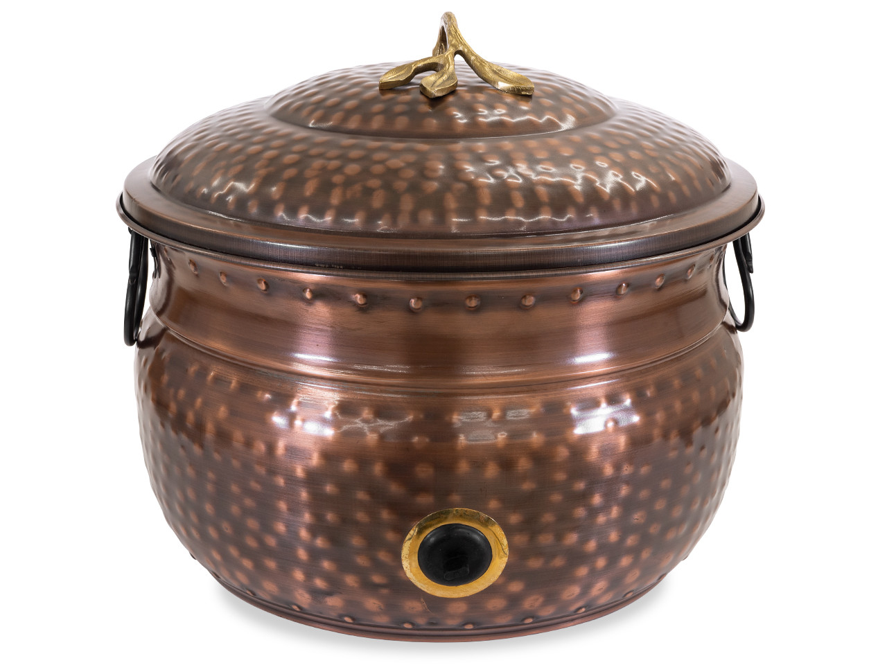 19 in. D. Antique Copper Plated Steel Tuscany Garden Hose Pot with Lid