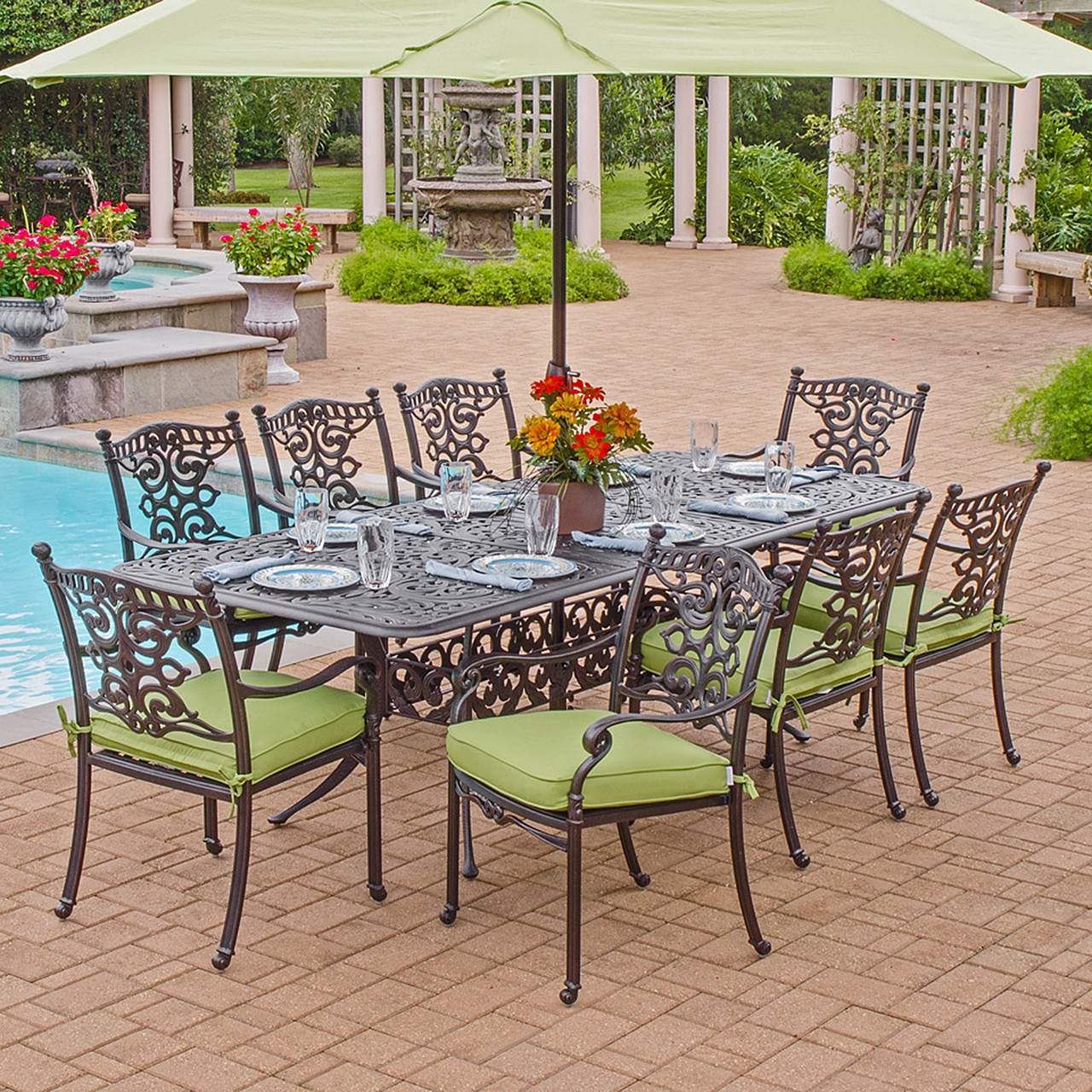 St. James Desert Bronze Cast Aluminum 9 Pc. Dining Set with 100 x 42 in. Extension Table