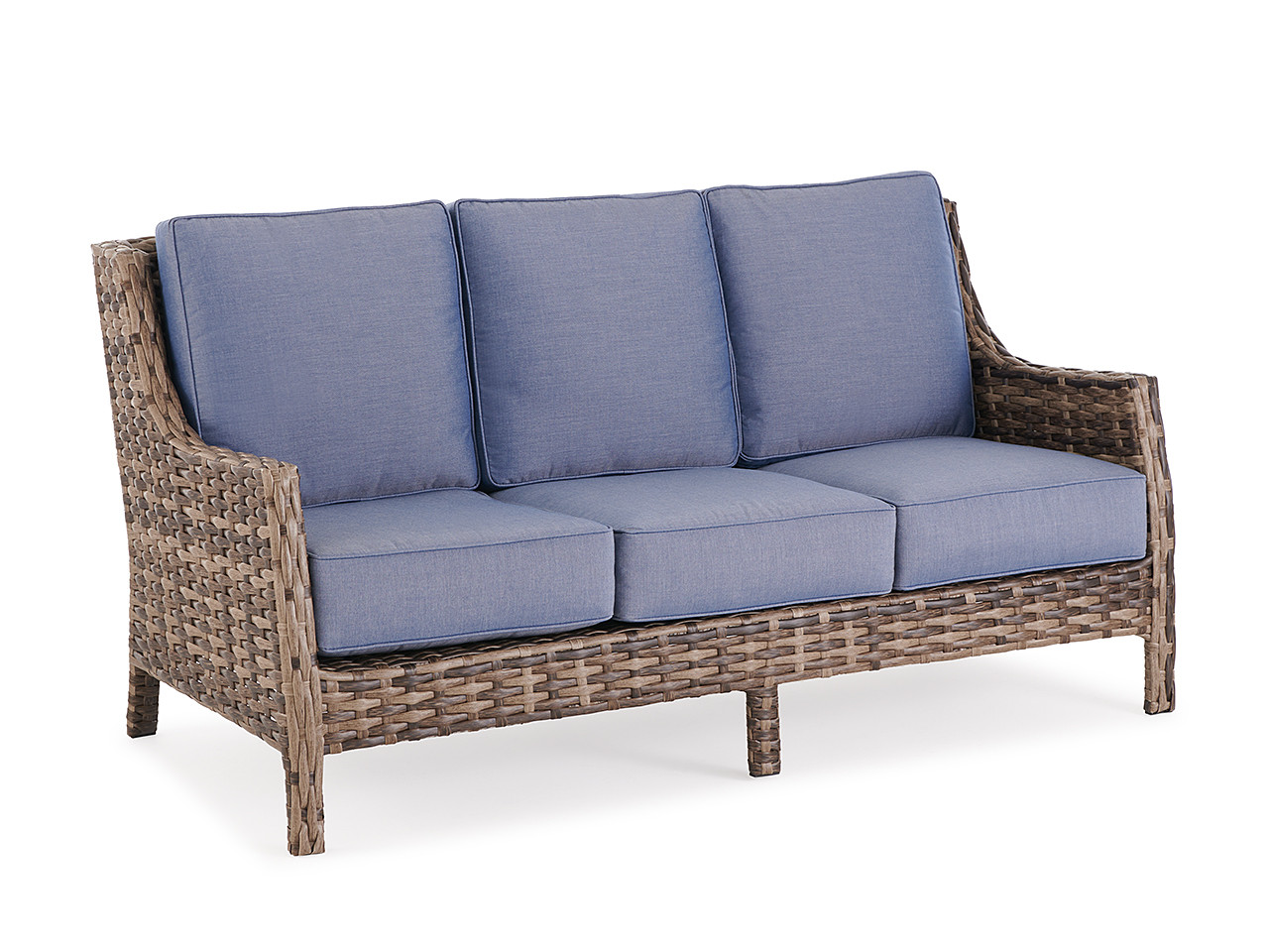 Cabo Caribou Outdoor Wicker and Remy Denim Cushion 3 Pc. Sofa Group with 40 x 28 in. Coffee Table