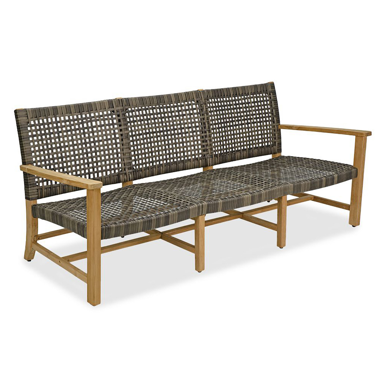 Hampton Driftwood Outdoor Wicker and Solid Teak 4 Piece Sofa Group + 55 x 31 in. Coffee Table