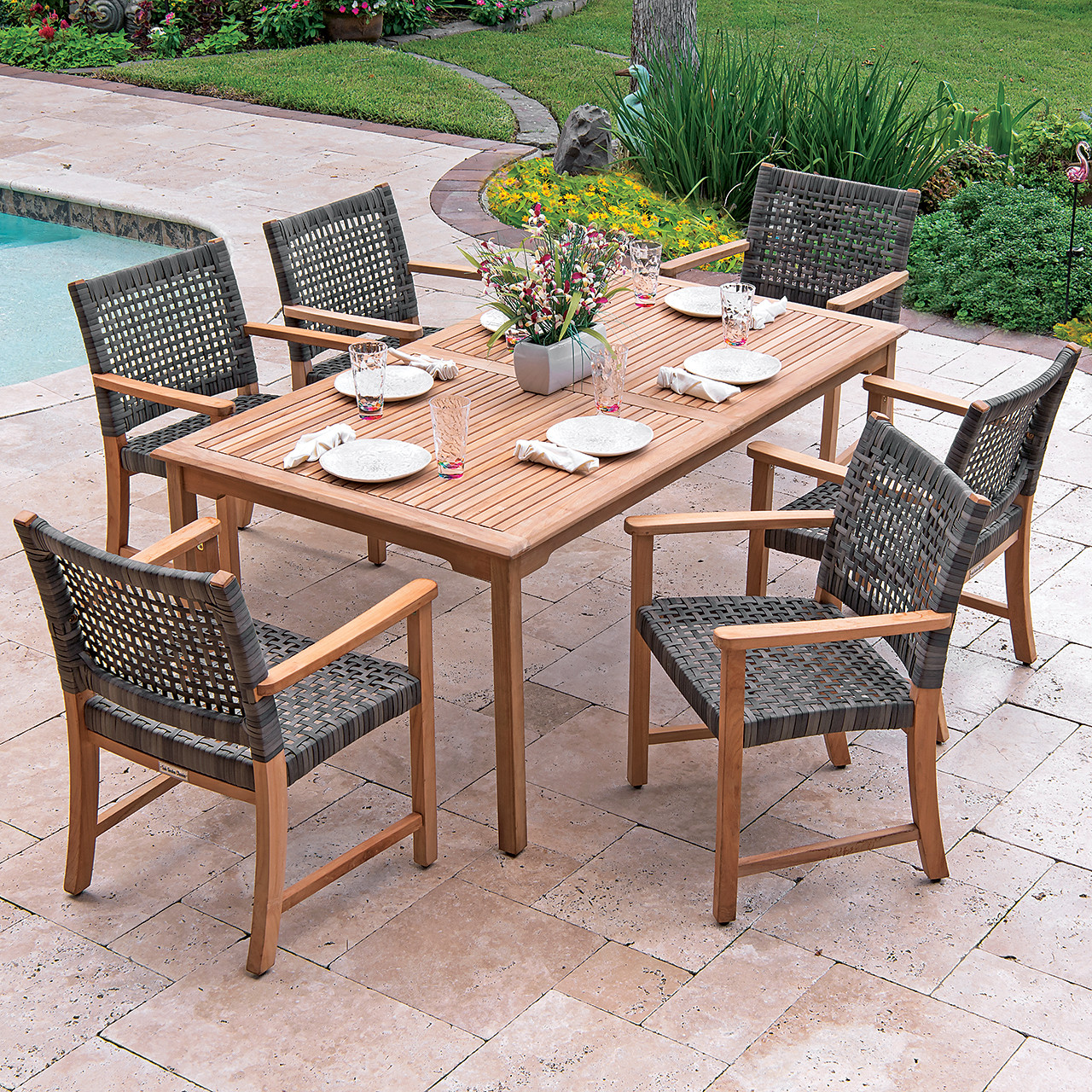 teak and wicker outdoor dining sets