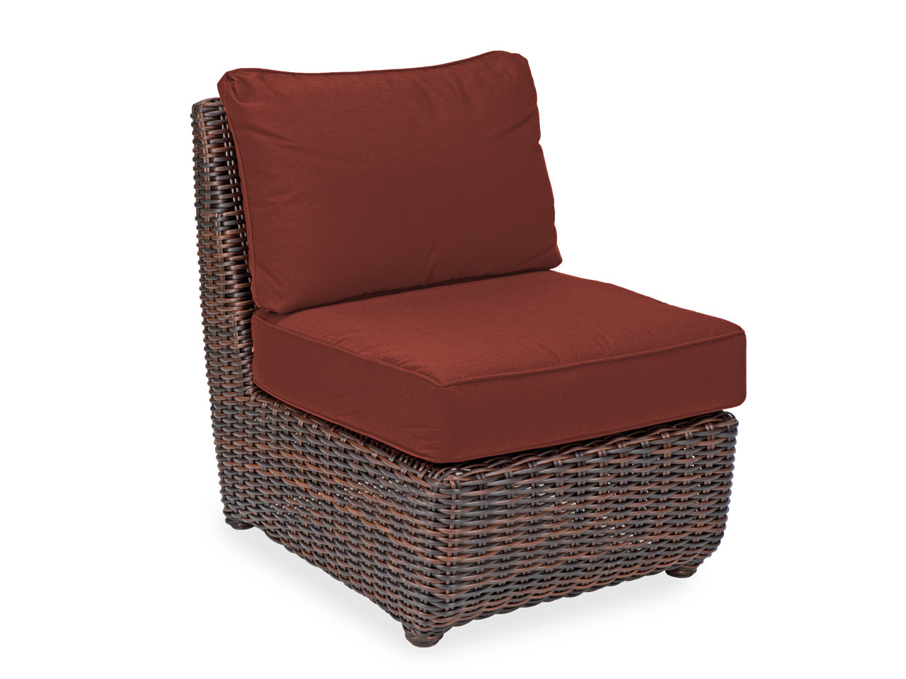 Biscayne Sangria Outdoor Wicker and Canvas Henna 3 Pc. Cushion Sectional with Right Arm Facing Snuggle Chaise Group