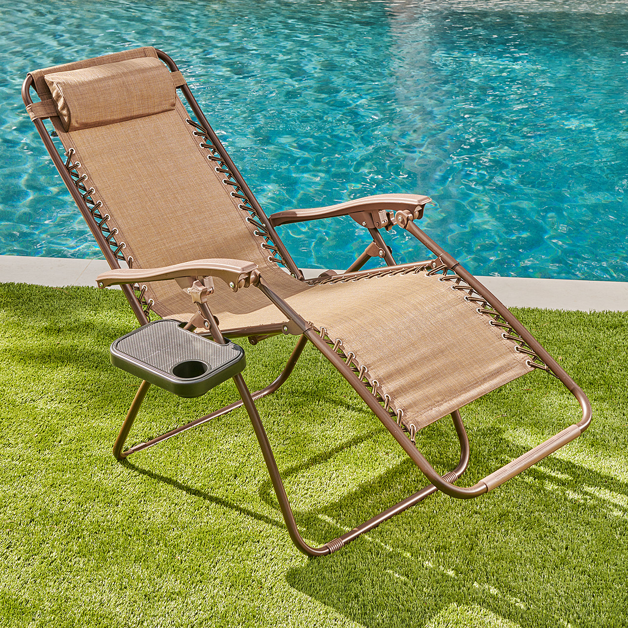 Garden Classics Bronze and Bronze Sling Zero Gravity Recliner with Pillow and Cup Holder