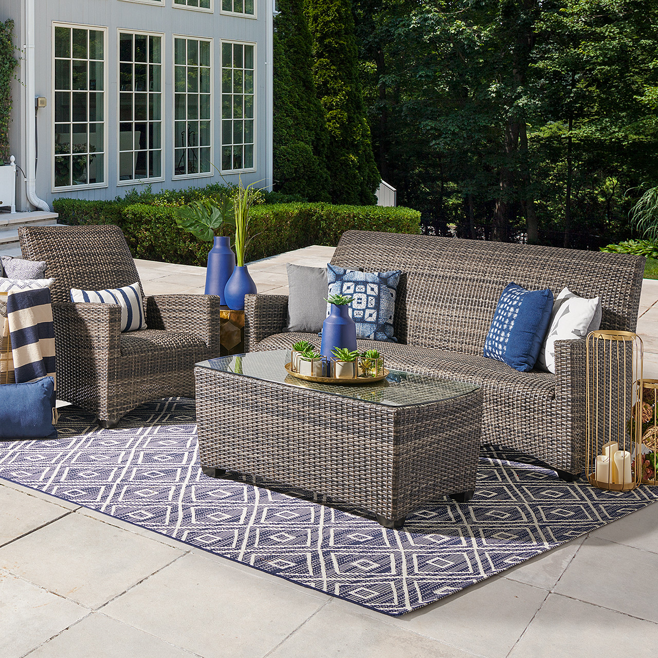 Sydney Husk Outdoor Wicker and Concealed Cushion 3 pc. Sofa Group