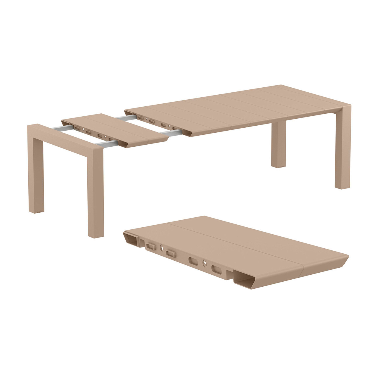 Pacifica Taupe Polypropylene and Taupe Sling 9 Pc. Dining Set with 71-87 x 40 in. Extension Table