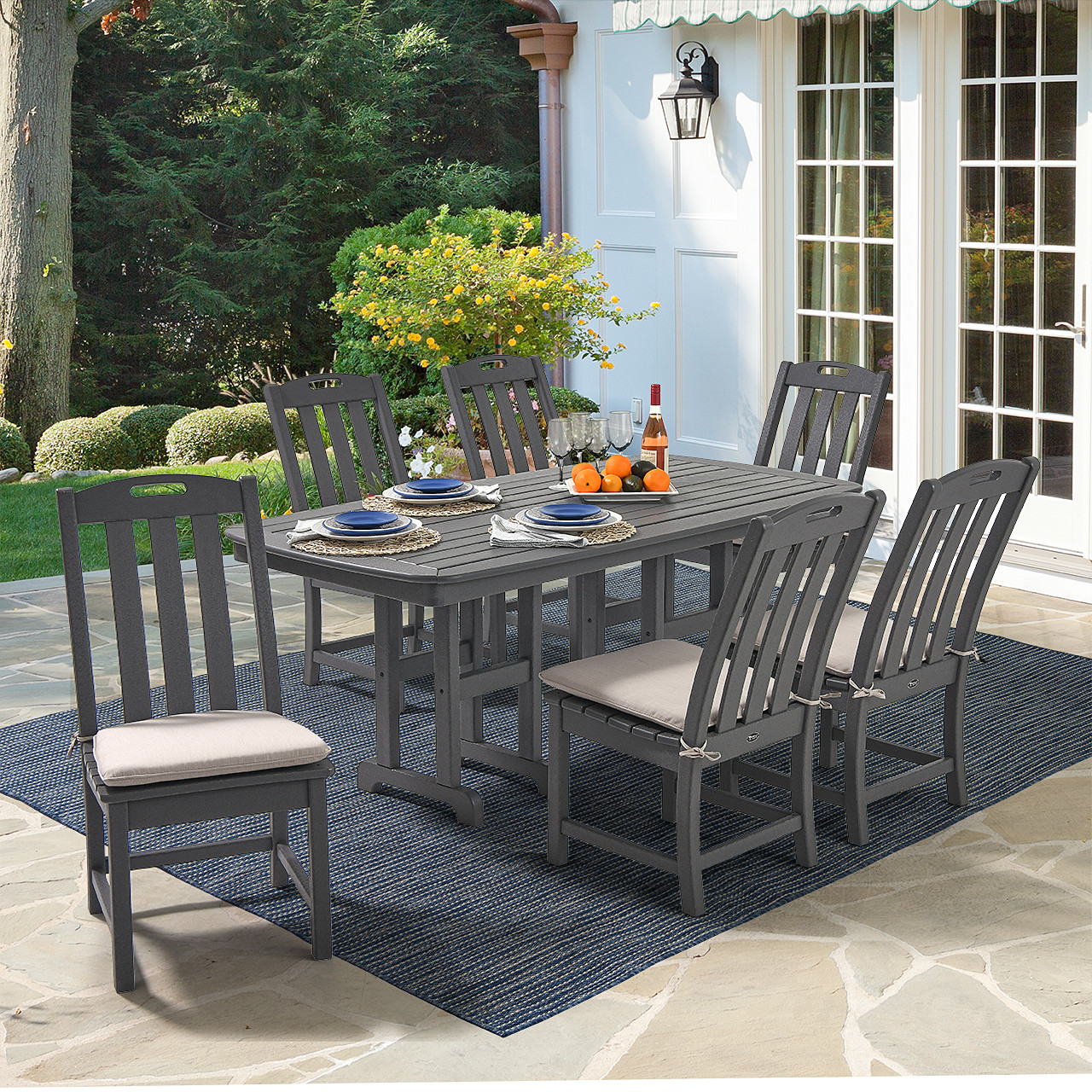 Surfside Slate Grey Polymer 7 Pc. Armless Dining Set with 72 x 37 in. Table