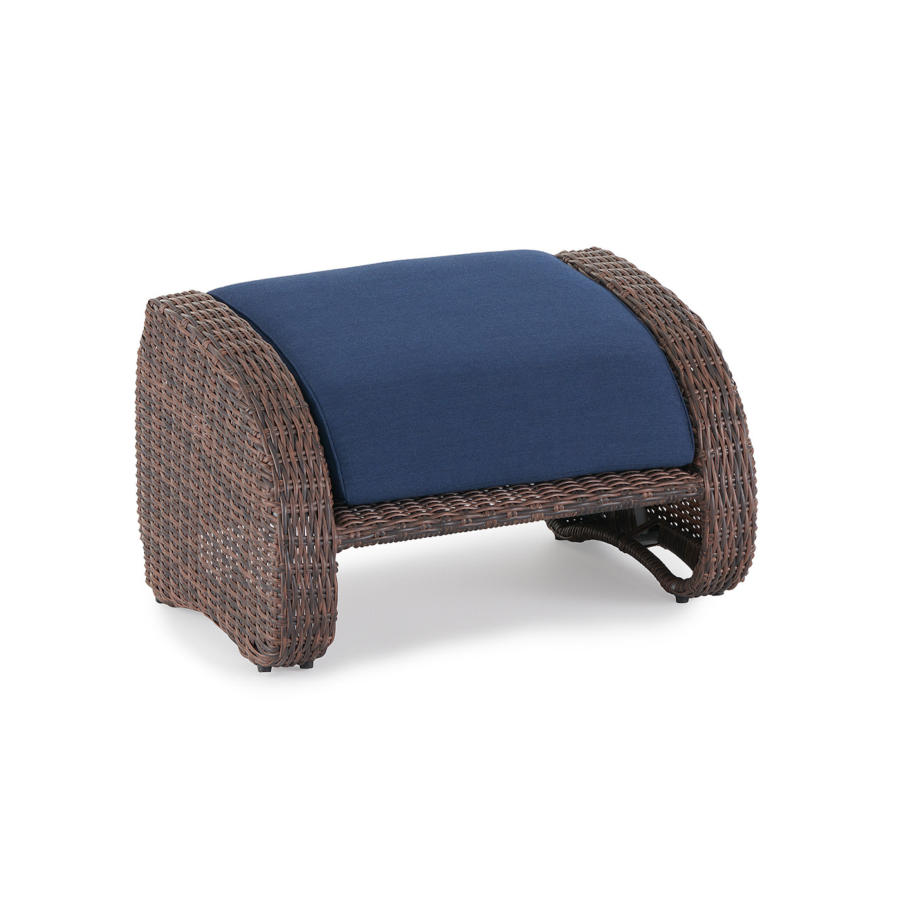 Valencia Sangria Outdoor Wicker and Spectrum Indigo Cushion 5 Pc. Adjustable Seating Set with 20 in. D Glass Top End Table