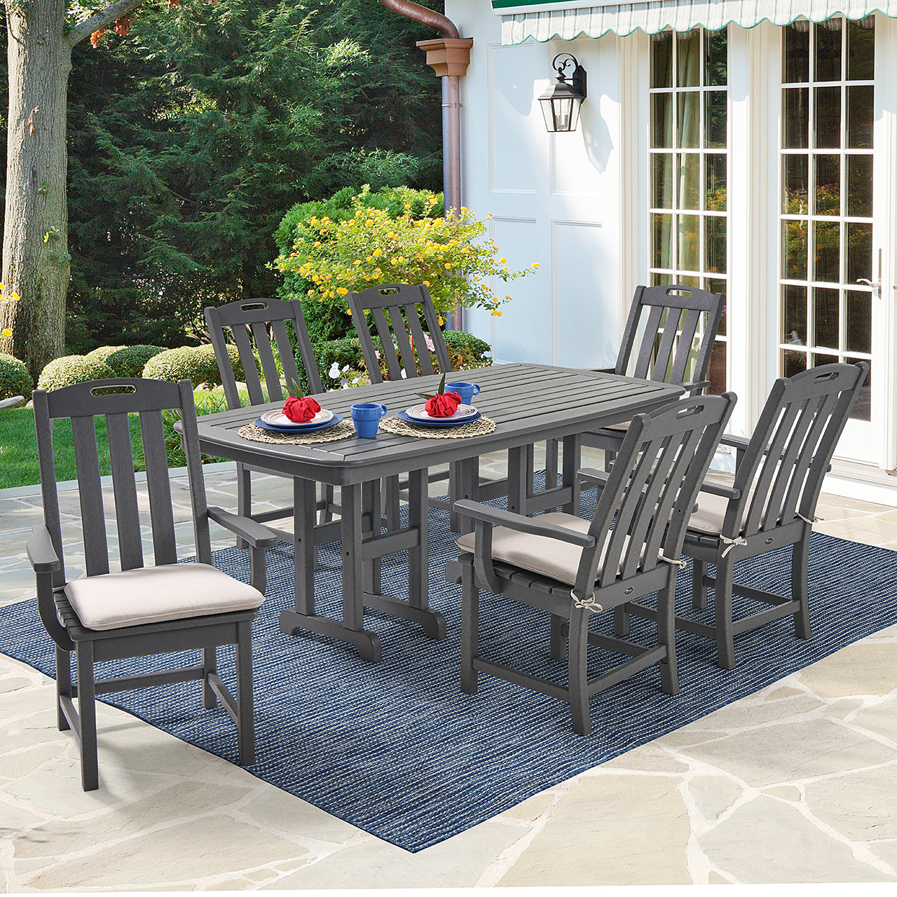 Surfside Slate Grey Polymer 7 Pc. Dining Set with 72 x 37 in. Table