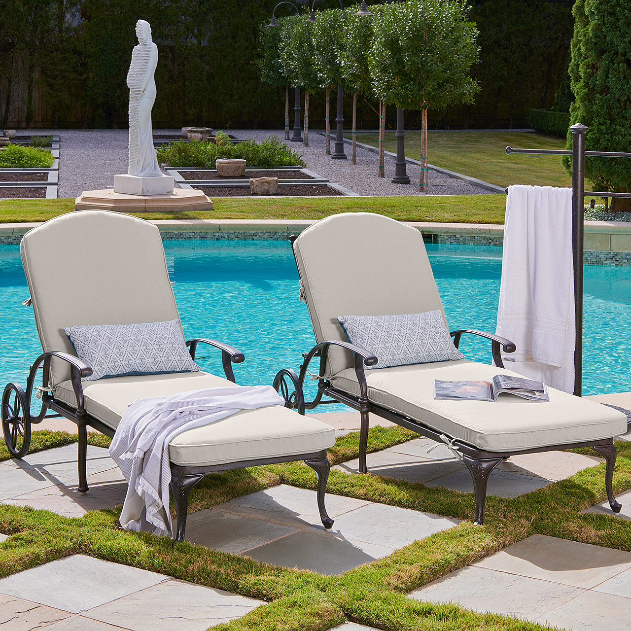 Milan Aged Bronze Cast Aluminum and Cushion 2 Pc. Chaise Lounge Set