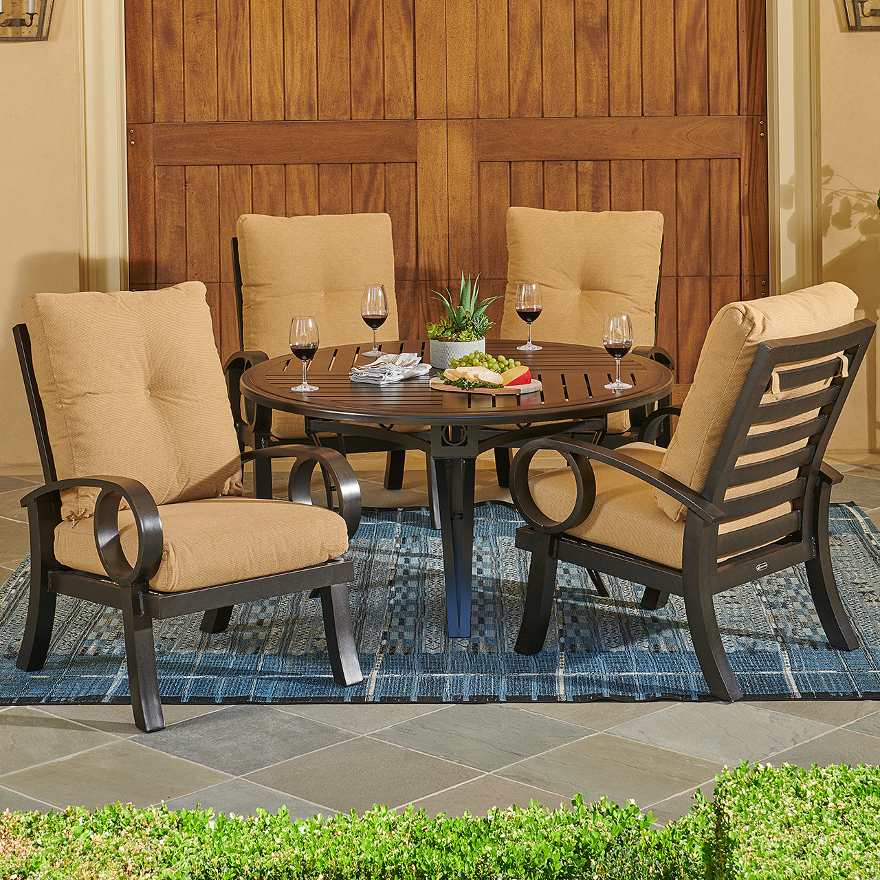 Eclipse Autumn Rust Aluminum with Cushions 5 Piece Dining Set + 54 in. D Table