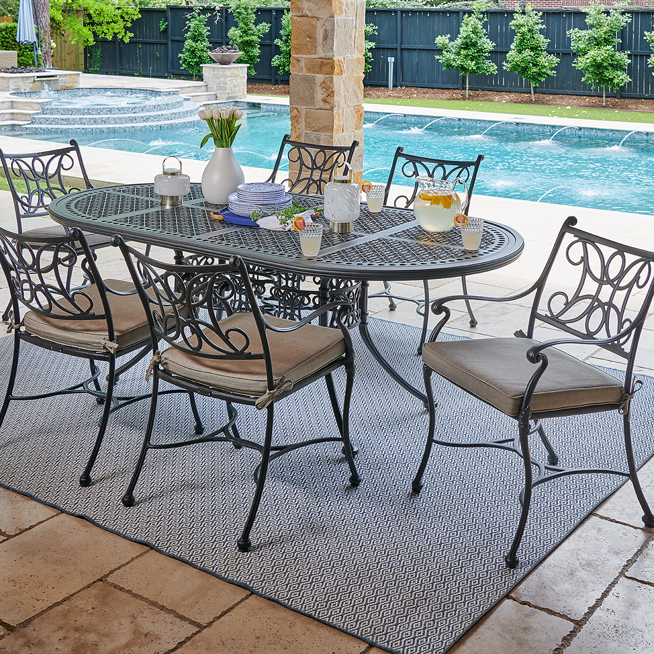 Chateau Rust Aluminum and Cushion 7 Pc. Dining Set with 84 x 42 in. Table