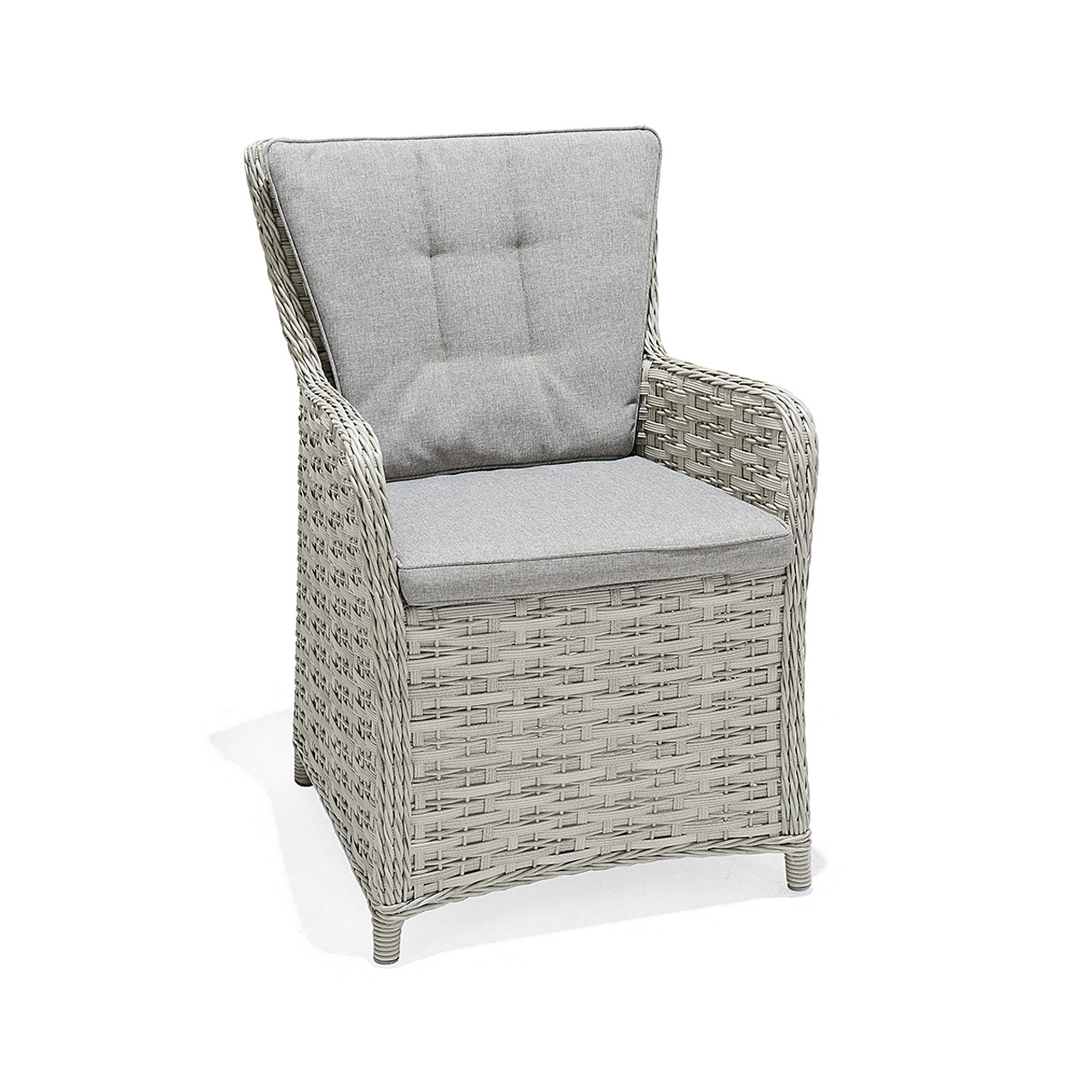 Samoa Slate Outdoor Wicker and Grey Linen Cushion 7 Pc. High Back Dining Set with 80 x 42 in. D Table