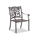 Milan Aged Bronze Cast Aluminum and Spectrum Mist Cushion 7 Pc. Mixed Dining Set with 84 x 44 in. Fire Pit Table